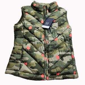 GAP Kids Girls Size Small Camouflage Heart Print Vest Water Resistant Lined NEW